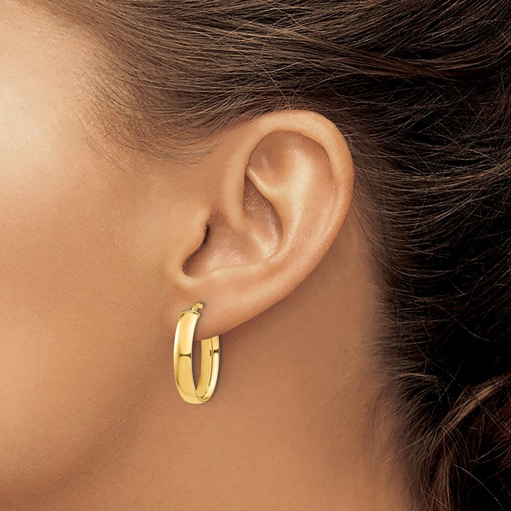 14k Yellow Gold High Polished 5mm Oval Hoop Earrings