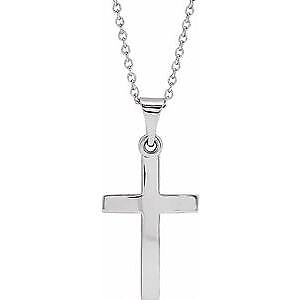 14k White Gold Cross Pendant Necklace 18"