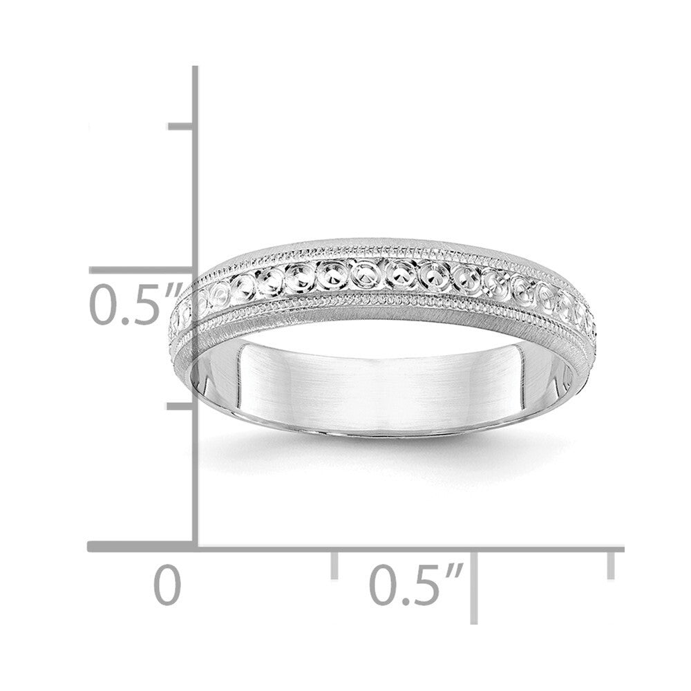14k White Gold 3.75mm Design Etched Wedding Band Size 8