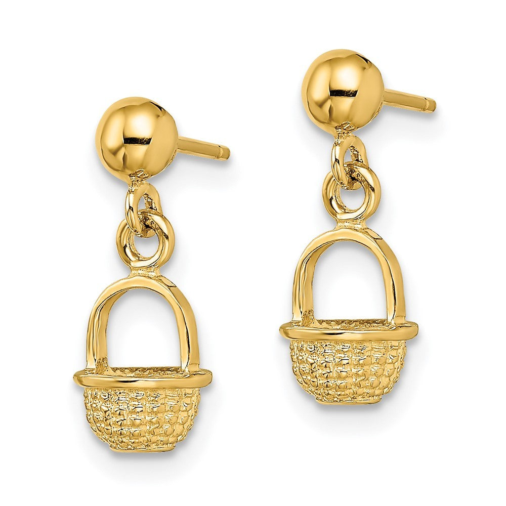 14k Yellow Gold 3-D Mini Basket Drop Earrings