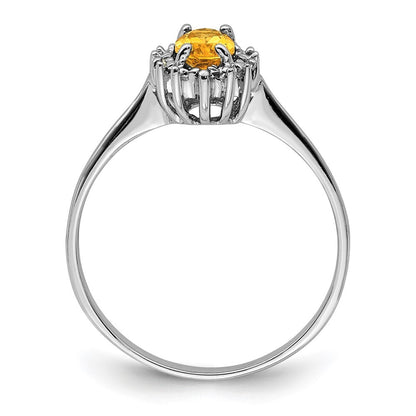 Sterling Silver Rhodium Citrine Diamond Ring Size 7