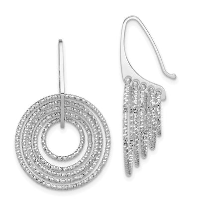 Sterling Silver Rhodium-plated Diamond-cut Circles Dangle Earrings
