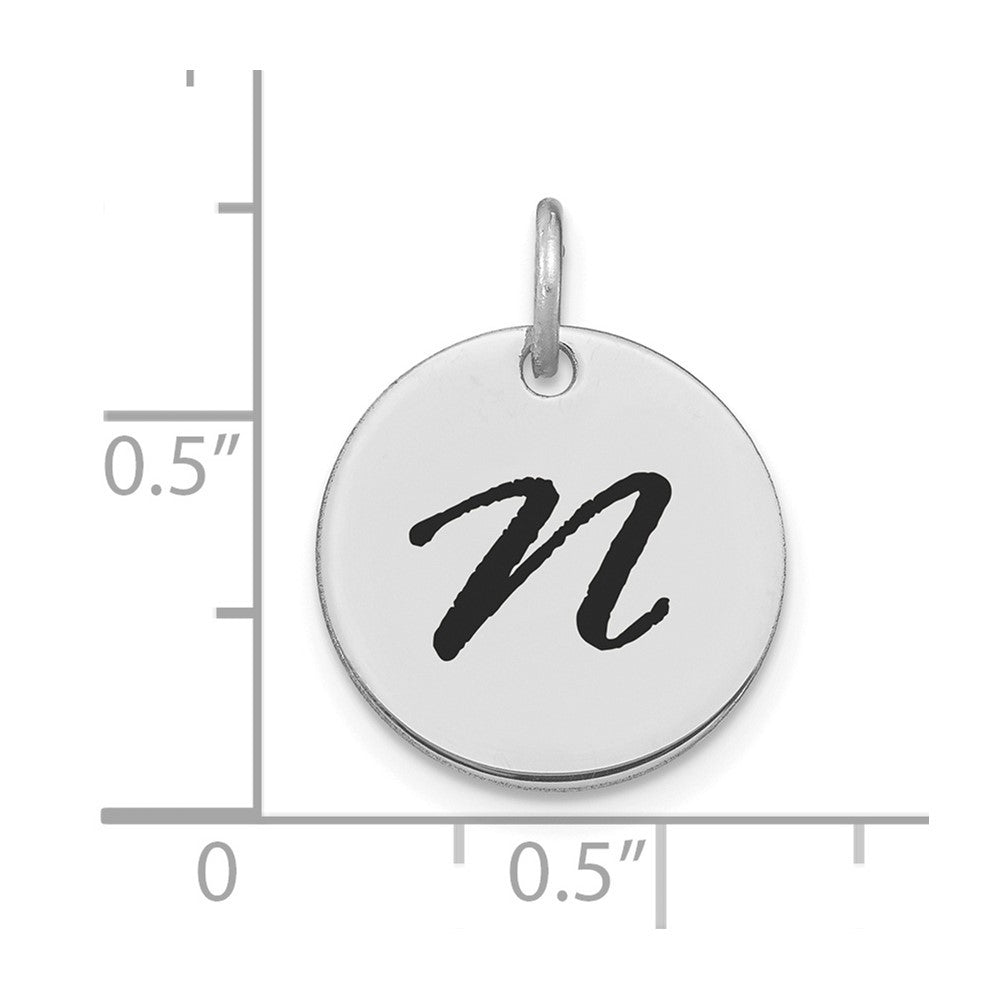 14K White Polished Black Enamel Letter N Initial Disk Charm