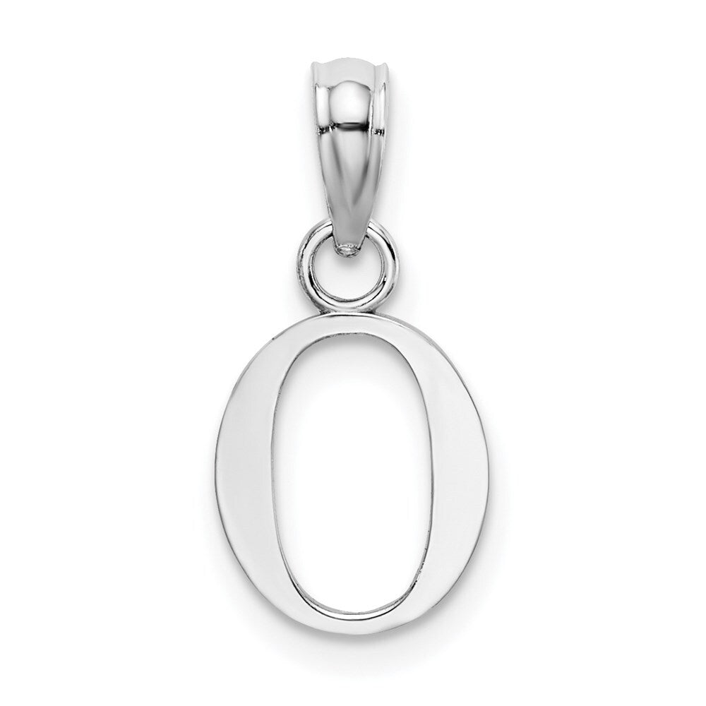 14k White Gold Polished Block Letter O Initial Pendant for Women