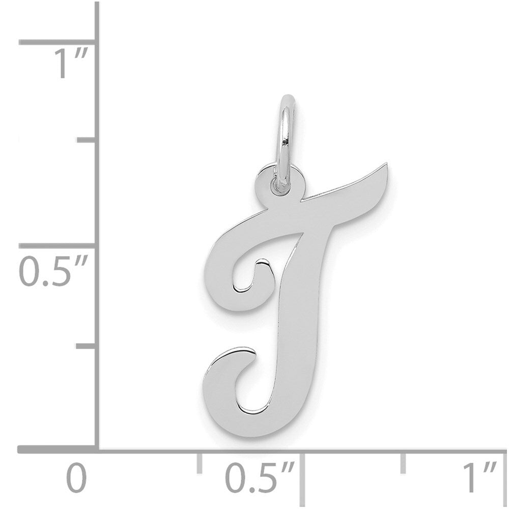 14k White Gold Medium Script Letter T Initial Charm Pendant for Women
