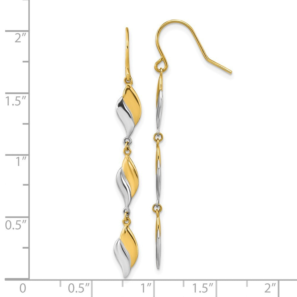 14K Two-tone Polished Wavy Drop Dangle Earrings w/ Shepherd Hook