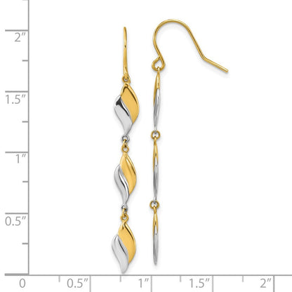 14K Two-tone Polished Wavy Drop Dangle Earrings w/ Shepherd Hook
