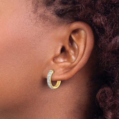 14k Yellow Gold Diamond Hinged Hoop Earrings