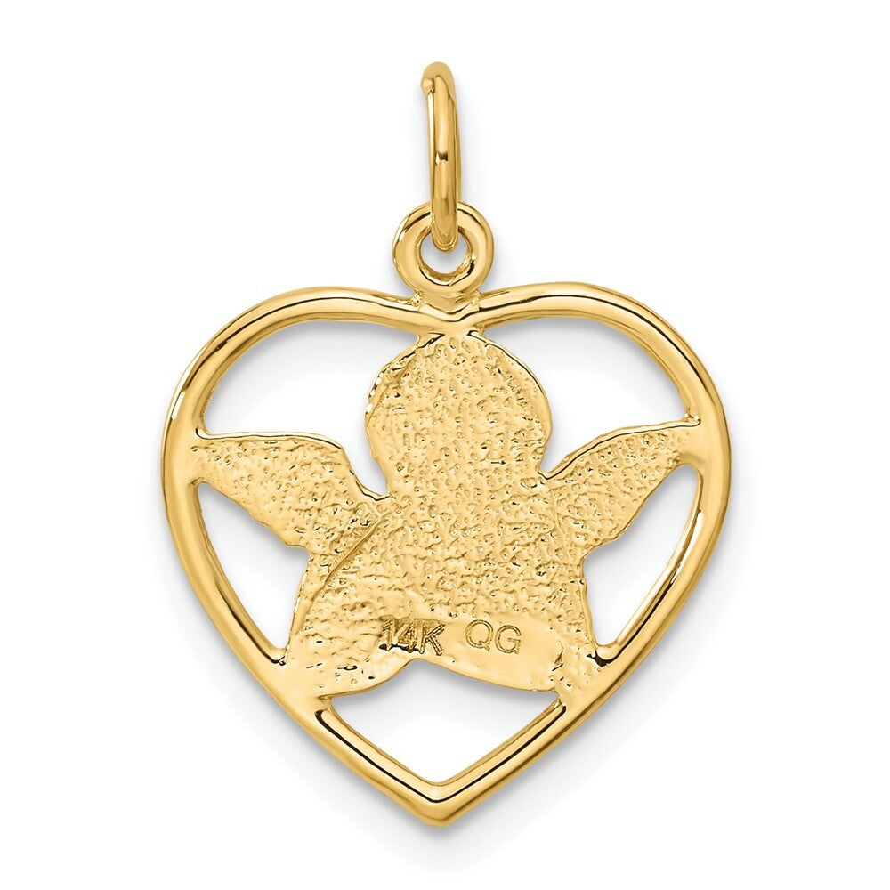 14k Yellow Gold Angel in Heart Charm Pendant for Women