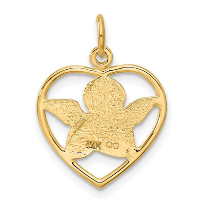 14k Yellow Gold Angel in Heart Charm Pendant for Women