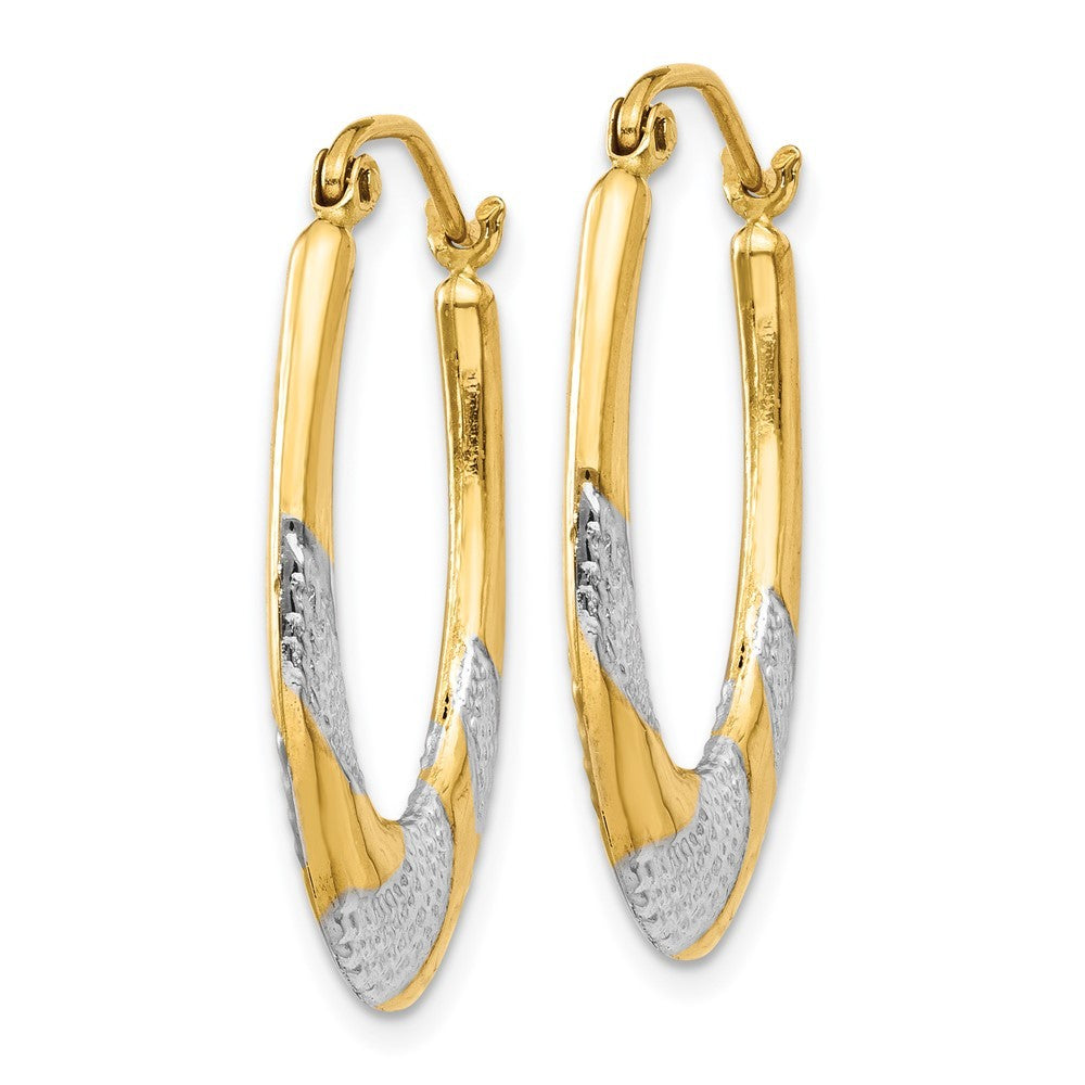 14k Yellow Gold & Rhodium Hollow Oval Hoop Earrings