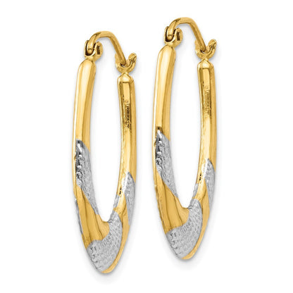 14k Yellow Gold & Rhodium Hollow Oval Hoop Earrings