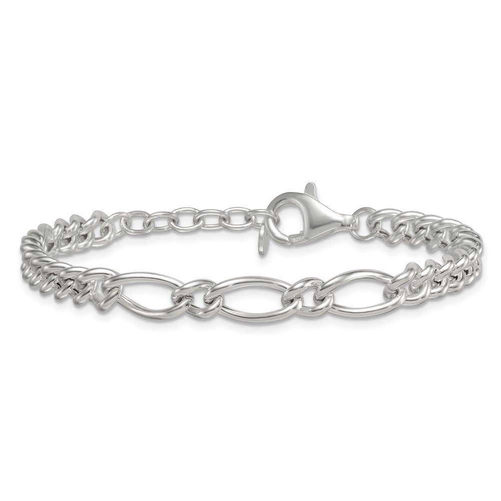 Sterling Silver Polished Mixed Curb Link 6.75" with 1" Ext Bracelet