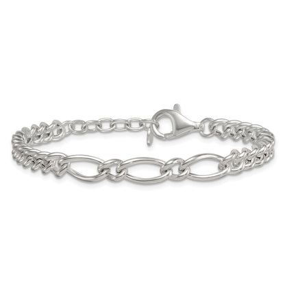 Sterling Silver Polished Mixed Curb Link 6.75" with 1" Ext Bracelet
