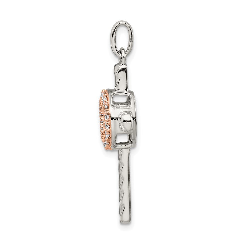 Sterling Silver Plat-plate Rose & Gold-tone Vibrant Cubic Zirconia Cross Pendant