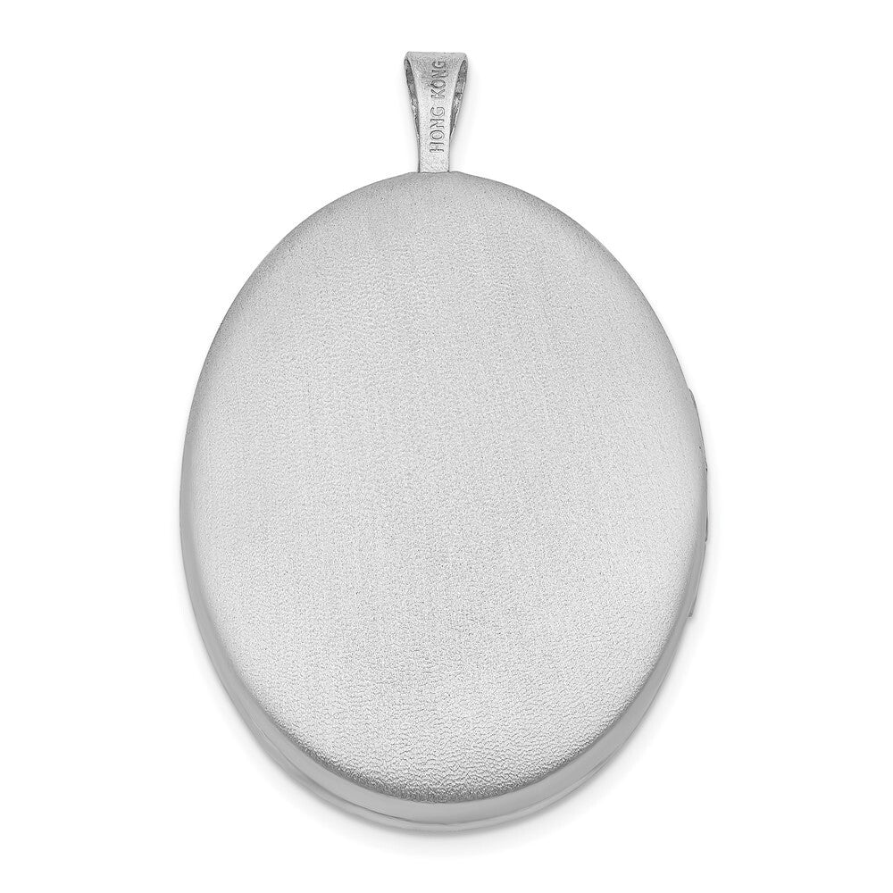 Sterling Silver RH 26mm Satin / Polished Enameled Flower Diamond-cut Oval Locket