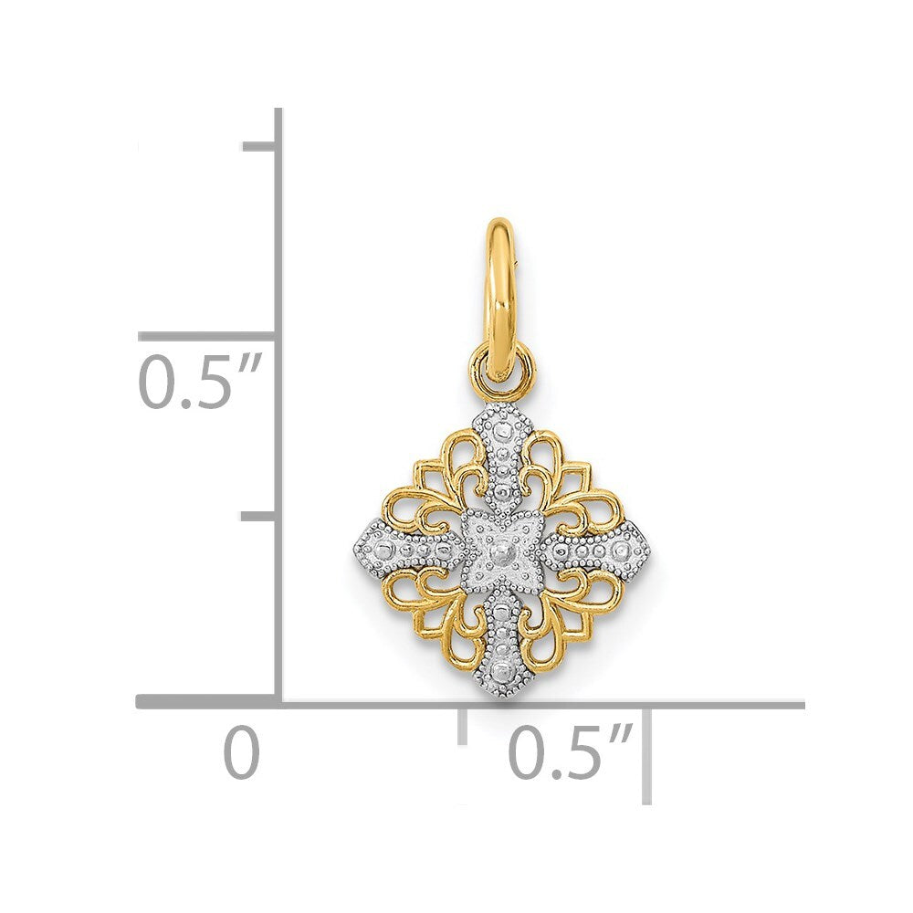 14k Yellow Gold Rhodium Mini Cross Medallion Charm Pendant for Women