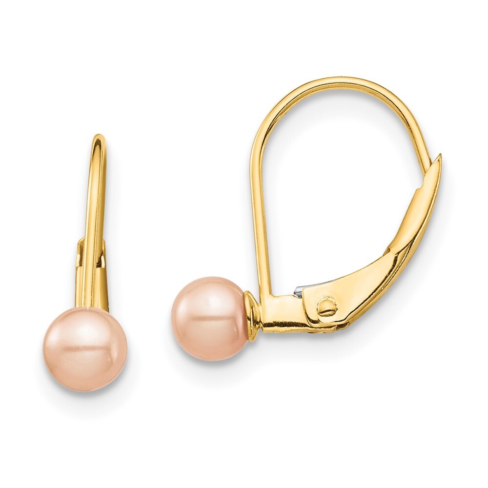 14k Yellow Gold 4-5mm Pink Round Freshwater Cultured Pearl Leverback Earrings