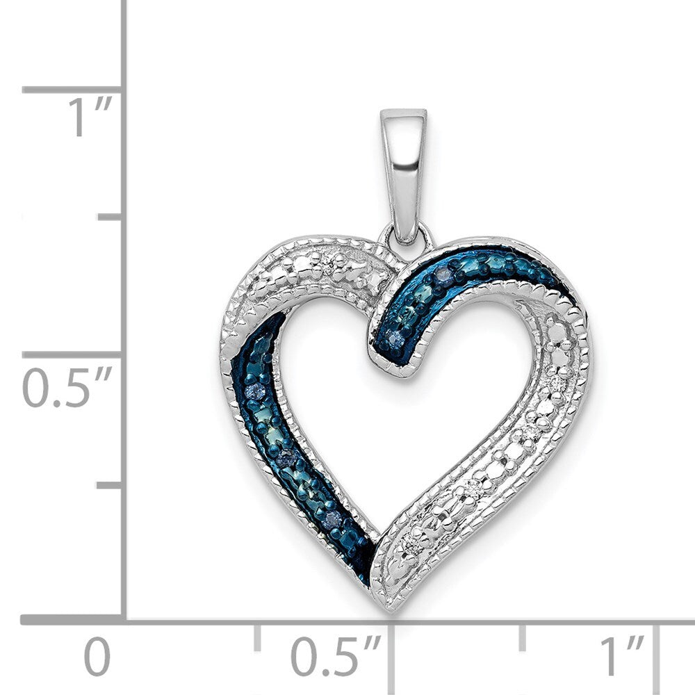 14k White Gold 1/20ct. Blue and White Diamond Heart Pendant for Women