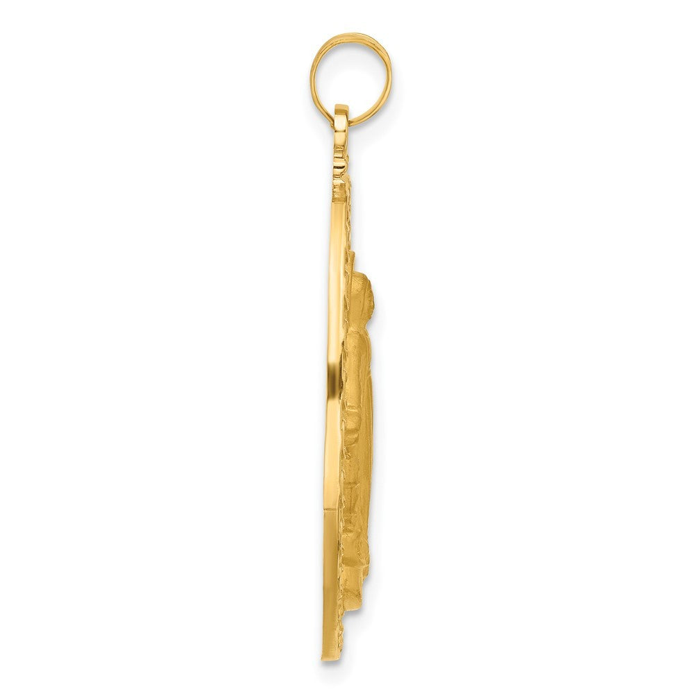 14k Yellow Gold Satin and Polished Miraculous Medal Solid Oval Pendant
