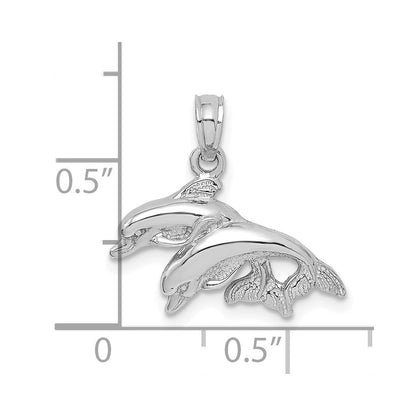 14K White Gold Polished Double Dolphins Jumping Left Charm