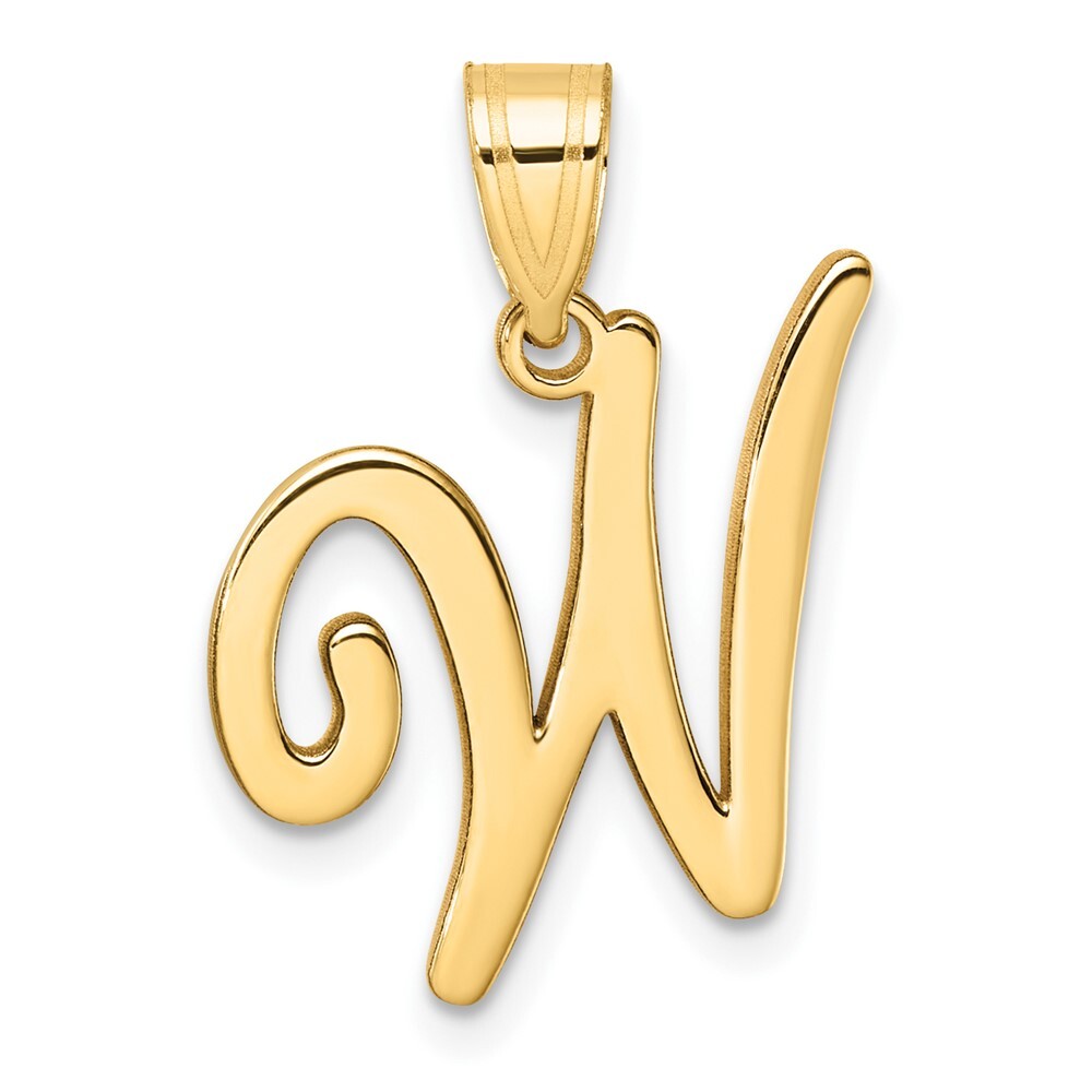 14k Yellow Gold Script Letter W Initial Pendant for Women