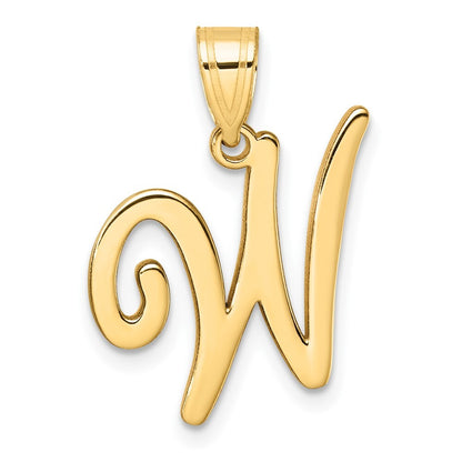 14k Yellow Gold Script Letter W Initial Pendant for Women