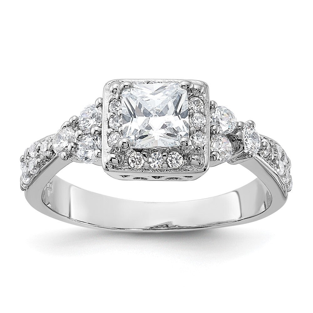 Sterling Silver Rhodium-plated Square Cubic Zirconia Ring Size 6