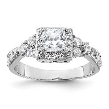 Sterling Silver Rhodium-plated Square Cubic Zirconia Ring Size 6