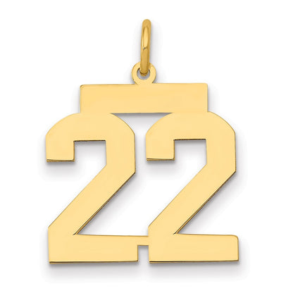 14k Yellow Gold Medium Polished Number 22 Charm Pendant for Women