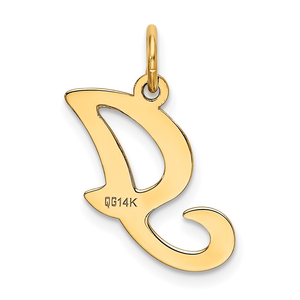 14k Yellow Gold Script Letter I Initial Charm Pendant for Women
