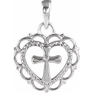 Sterling Silver Youth Heart with Cross Pendant Gift for Women