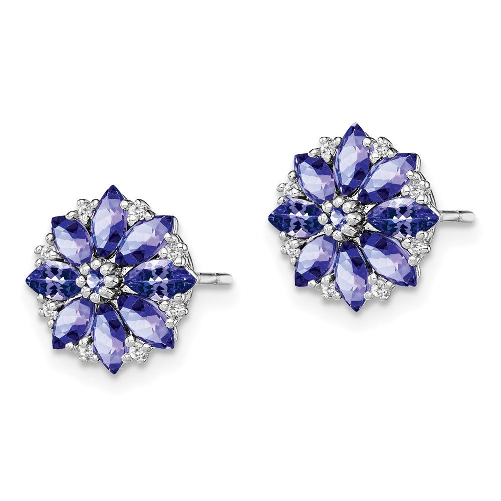 Sterling Silver Rhodium Plated Diamond & Tanzanite Earrings