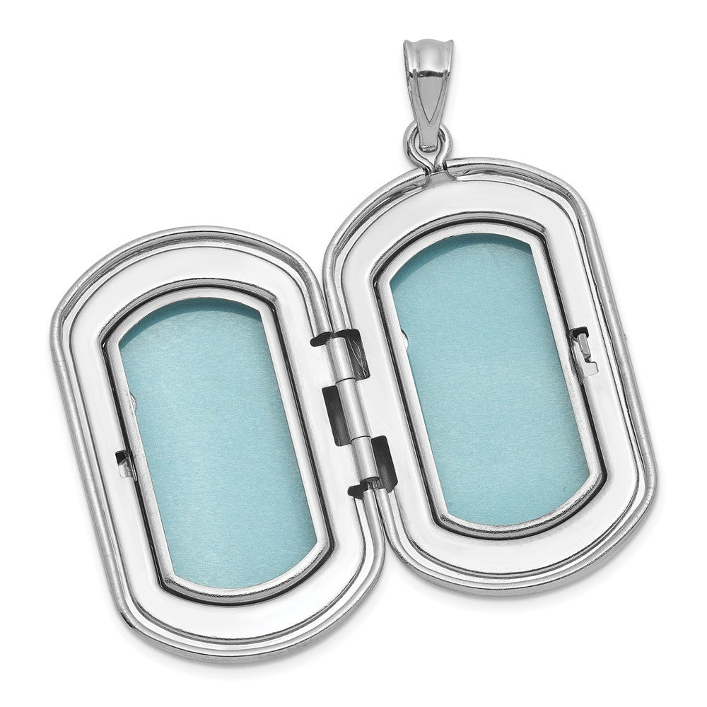 Sterling Silver Polished Front Brushed Back Two Hearts 20mm Rectangle Locket