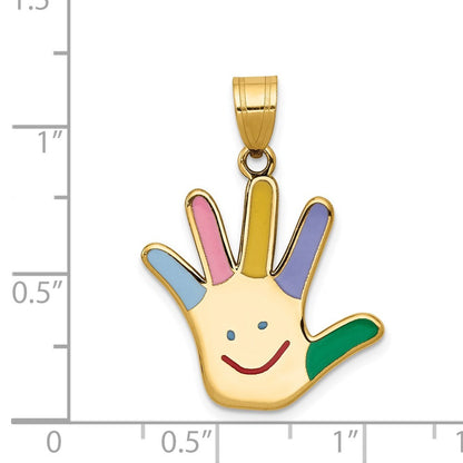 14k Yellow Gold Enameled Autism w Happy Face Handprint Pendant
