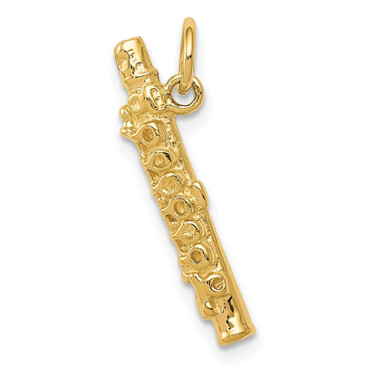 14k Yellow Gold 3-D Polished Flute Charm Pendant for Women