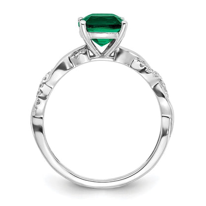 Sterling Silver Rhodium-plated Created Emerald and Diamond Ring Size 6