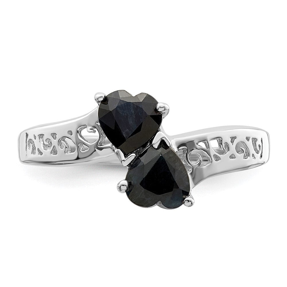 Sterling Silver Rhodium-plated Dark Sapphire Heart Ring Size 6