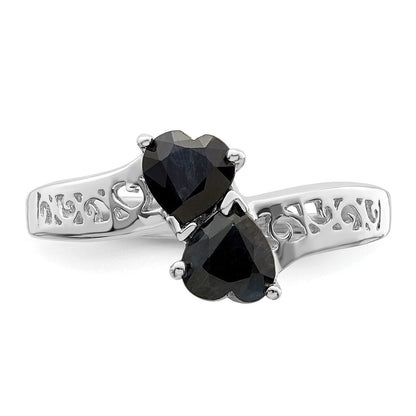 Sterling Silver Rhodium-plated Dark Sapphire Heart Ring Size 6