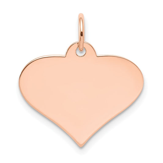 14k Rose Gold Plain .027 Gauge Engraveable Heart Disc Charm Pendant for Women