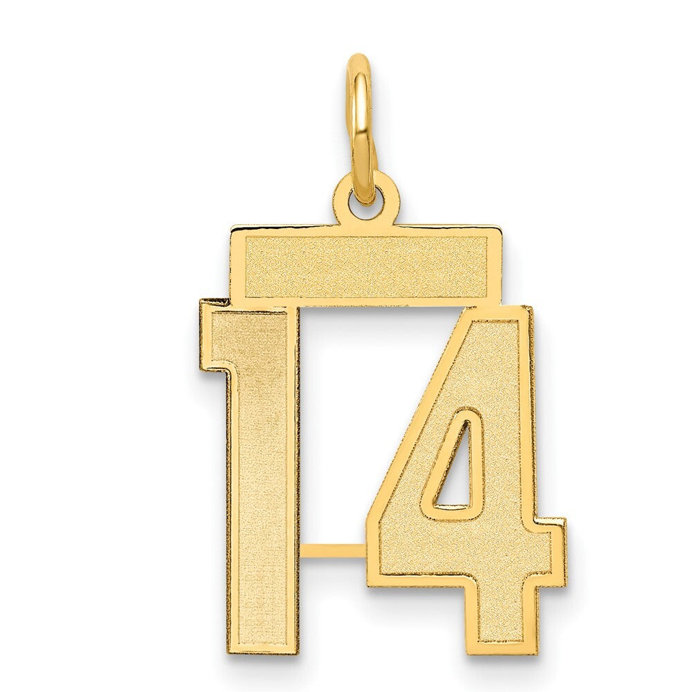 14k Yellow Gold Small Satin Number 14 Charm Pendant for Women