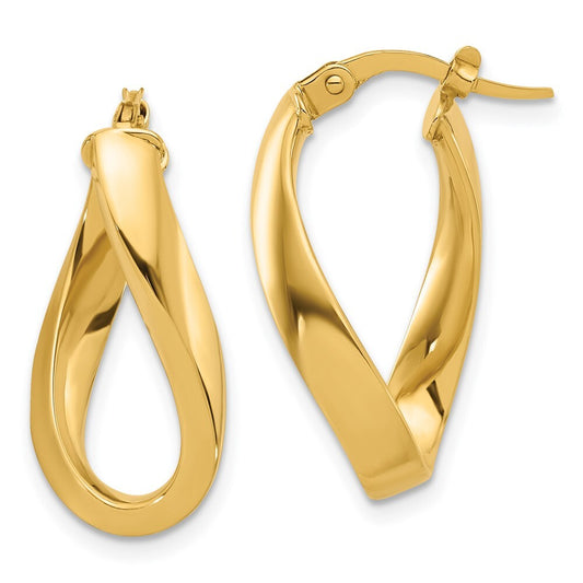 14k Yellow Gold Polished Twisted Oval Hoop Earrings Gift for Women