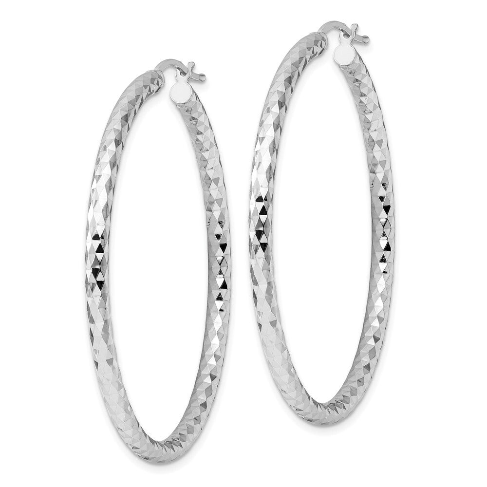 Sterling Silver Rhodium-plated 3.00mm Diamond-cut Hoop Earrings