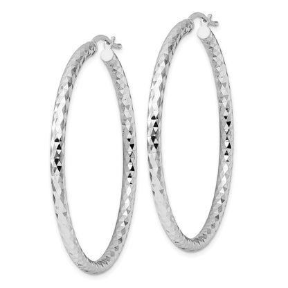 Sterling Silver Rhodium-plated 3.00mm Diamond-cut Hoop Earrings