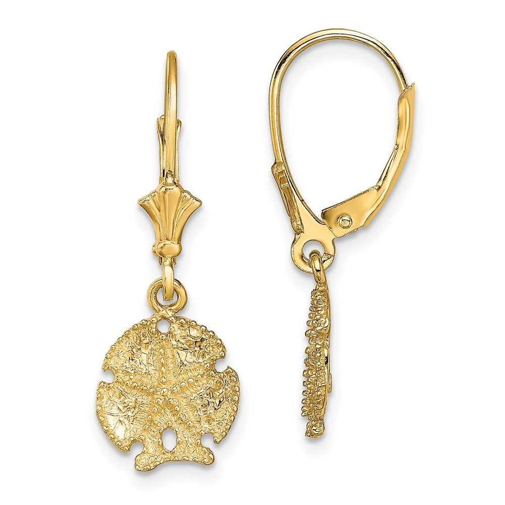 14k Yellow Gold Sand Dollar W/Star Drop Dangle Earrings