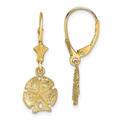 14k Yellow Gold Sand Dollar W/Star Drop Dangle Earrings