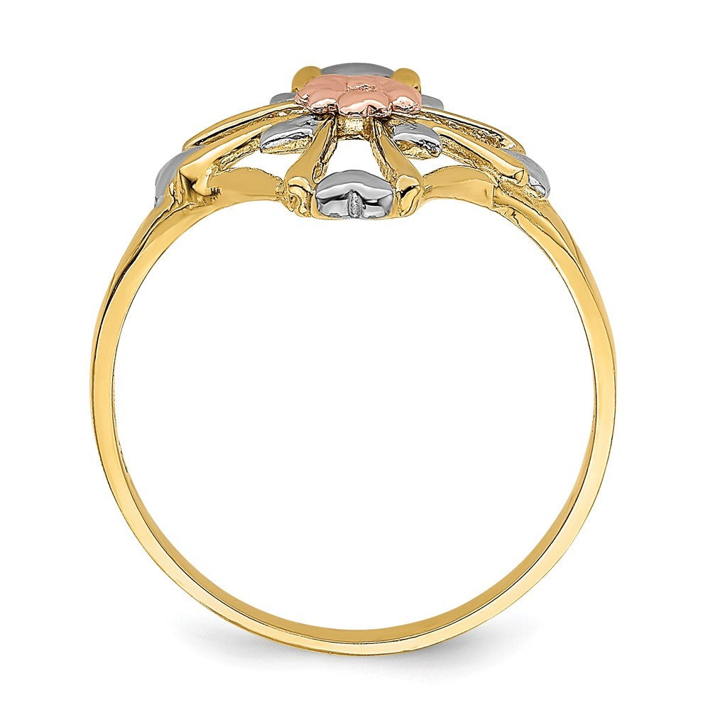 14K Two-tone Gold White Rhodium Polished Cross Flower Ring