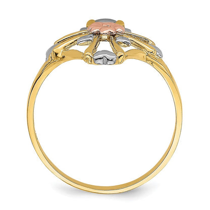 14K Two-tone Gold White Rhodium Polished Cross Flower Ring