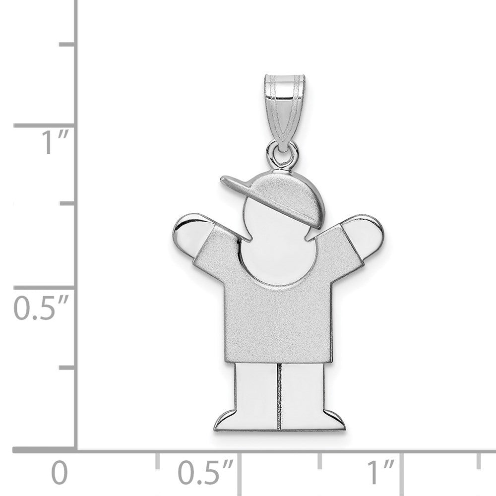 14k White Gold Medium Boy w Hat on Right Engravable Charm