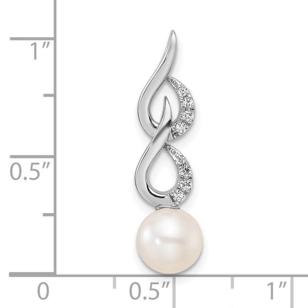 14K White Gold Polished Diamond and White Freshwater Cultured Pearl Chain Slide